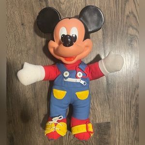 Vintage 80s Disney Mickey Plush Doll Zip Tie Buckle fine & gross motor Doll